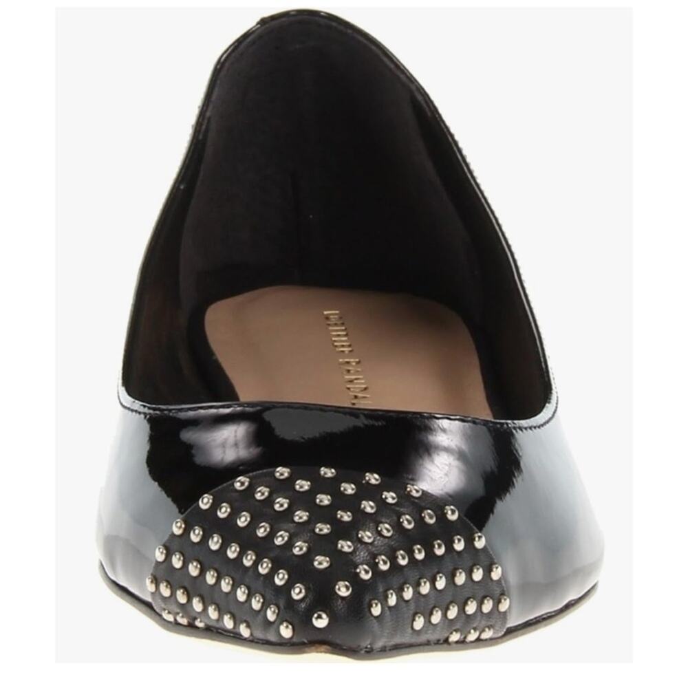 LOEFFLER RANDALL NATALIE BLACK PATENT LEATHER POINT TOE SILVER STUDDED FLATS 10B